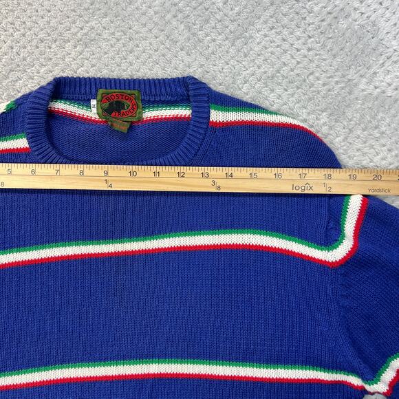 Vintage Boston Traders Mens Knit Sweater Striped Crew Neck Tight Knit Med Navy - Picture 8 of 12